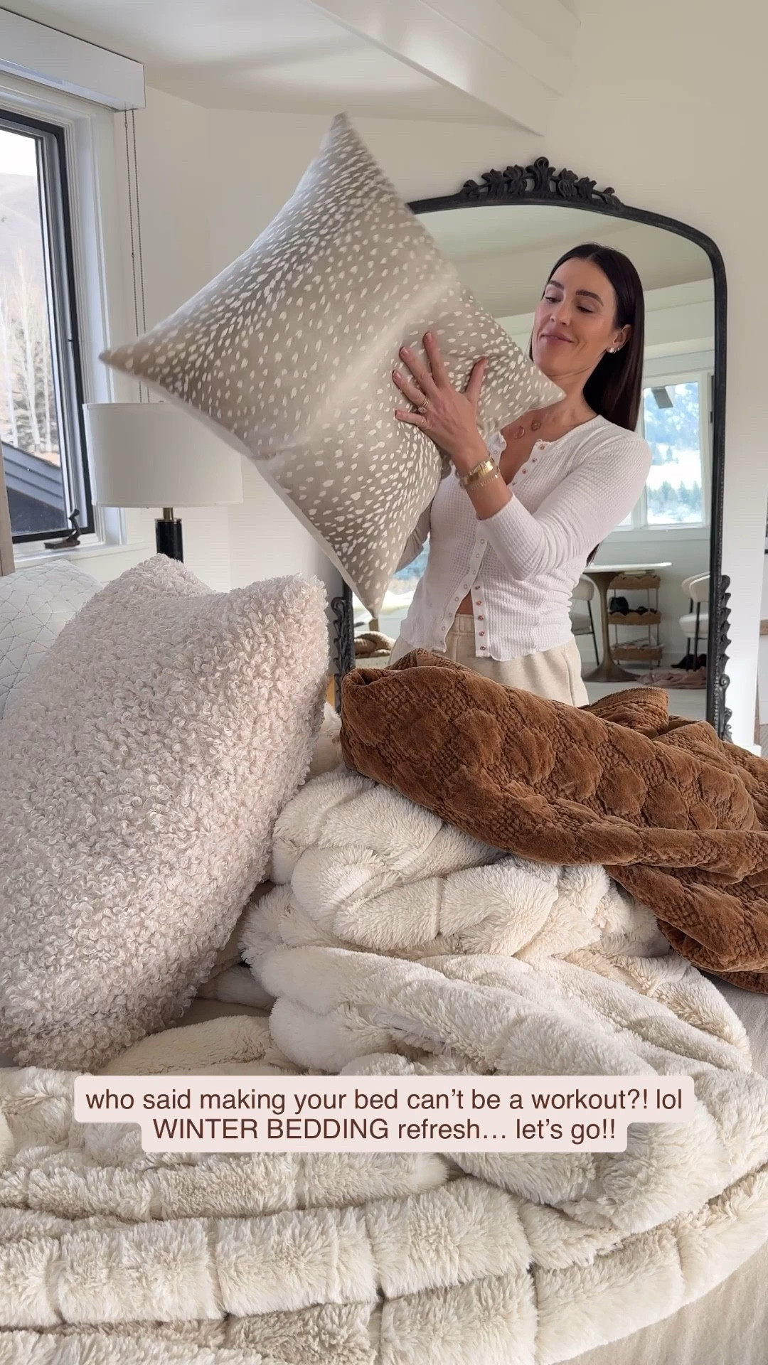 Winter BEDDING refresh for the coziest setup 😊 Layering velvet, faux fur, teddy and fawn prints!! Here’s what I used on my bed👇🏻
+ bamboo CE sheets
+ non-tox sleeping pillows
+ silk pillowcases
+ velvet quilt (brown)
+ linen duvet & insert (Amazon finds!)
+ faux fur bed blanket (all time fave!)
+ 3 velvet euro shams (brown)
+ 2 teddy pillows (24”x24”)
+ 1 deer print pillow (24”x24”)

#LTKHome #LTKSeasonal