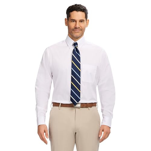 Izod Men's Dress Shirt Classic Fit Pinpoint Oxford Long Sleeve All Over Stretch Button Down Collar, Bright White, 18-18.5 34-35 | Amazon (US)
