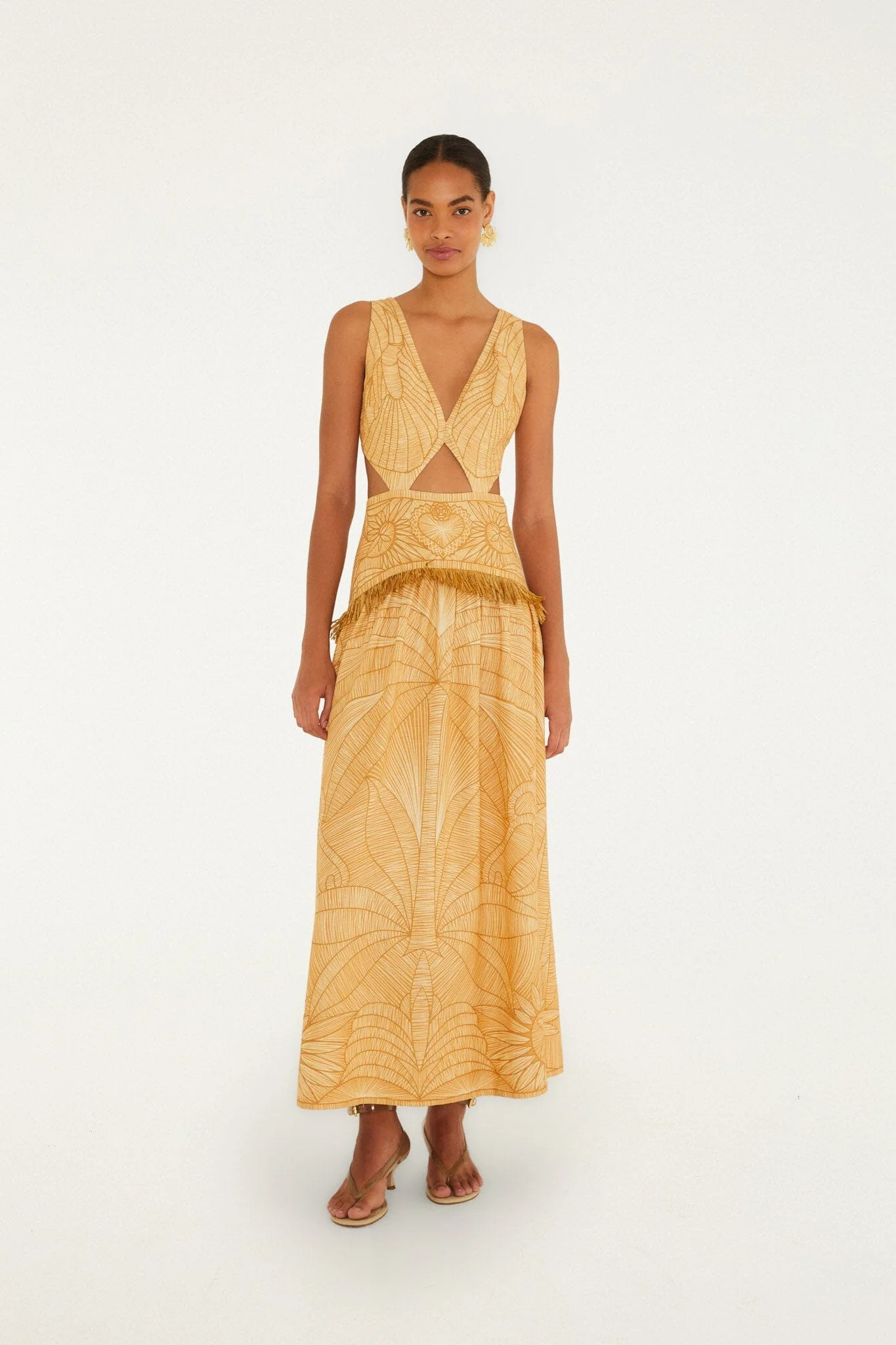 Caramel Usiacuri Cut-Out Lenzing Ecovero Euroflax Maxi Dress | FARM Rio | FarmRio (US)