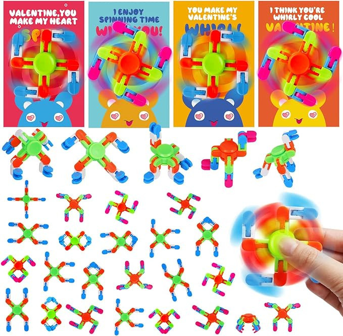 28 Pack Valentines Day Gifts for Kids - Wacky Tracks Fidget Spinner with Valentine's day Greeting... | Amazon (US)