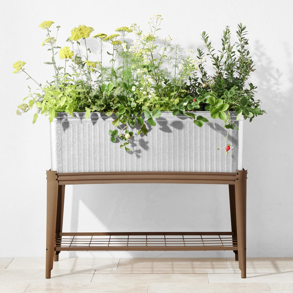 Vintage Galvanized Raised Planter with Rust Stand, 3.3' x 3.1' | Williams-Sonoma