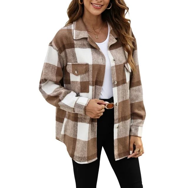 Fantaslook Womens Flannel Shirts Casual Plaid Shacket Jacket Button Down Shirts for Women Blouses... | Walmart (US)