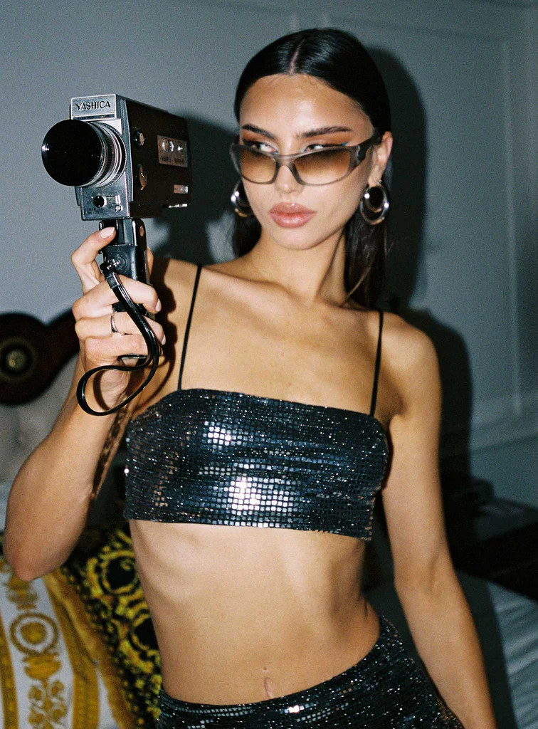 Nemara Bandeau Top Black / Silver | Princess Polly US