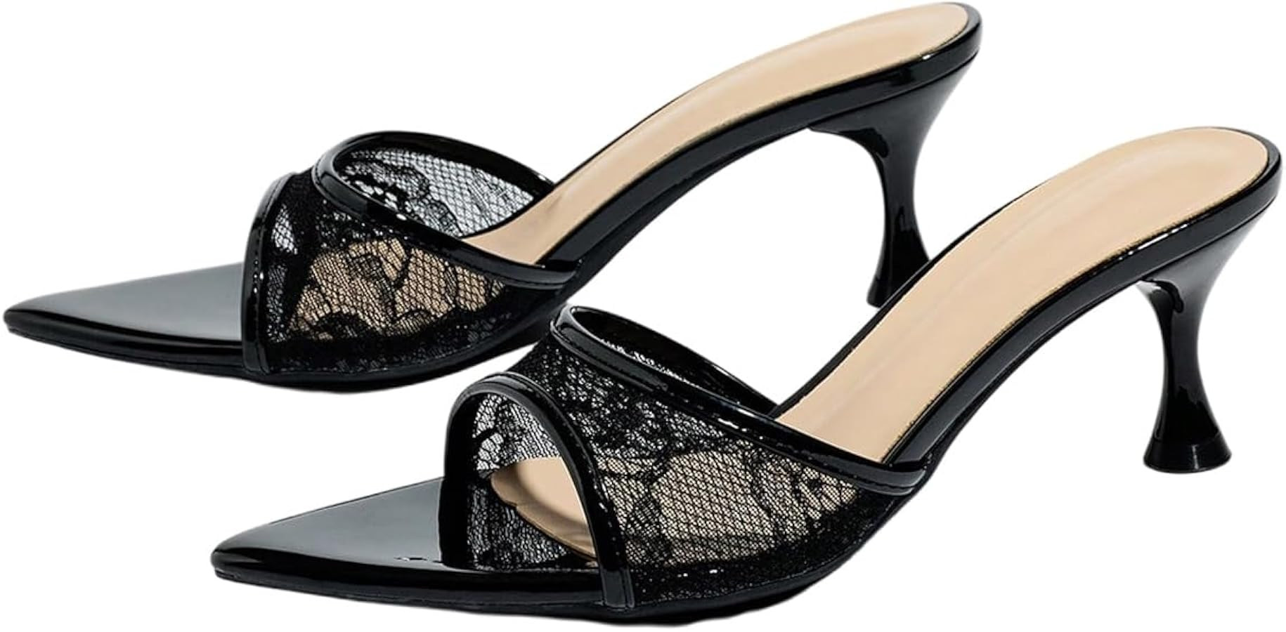 GORGLITTER Women's Lace Cear Kitten Heels Pointed Peep Toe Heeled Mules Slip On Backless Mule San... | Amazon (US)