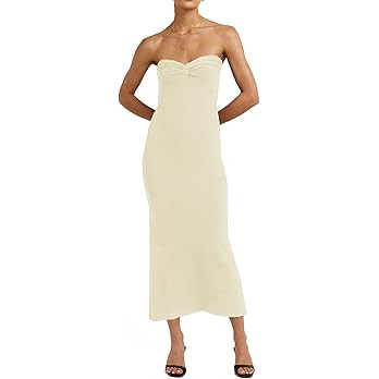 Women’s Midi Dress Sexy Sweetheart Neck Ribbed Knit Twisted Backless Sleeveless Summer Beach Pa... | Amazon (US)