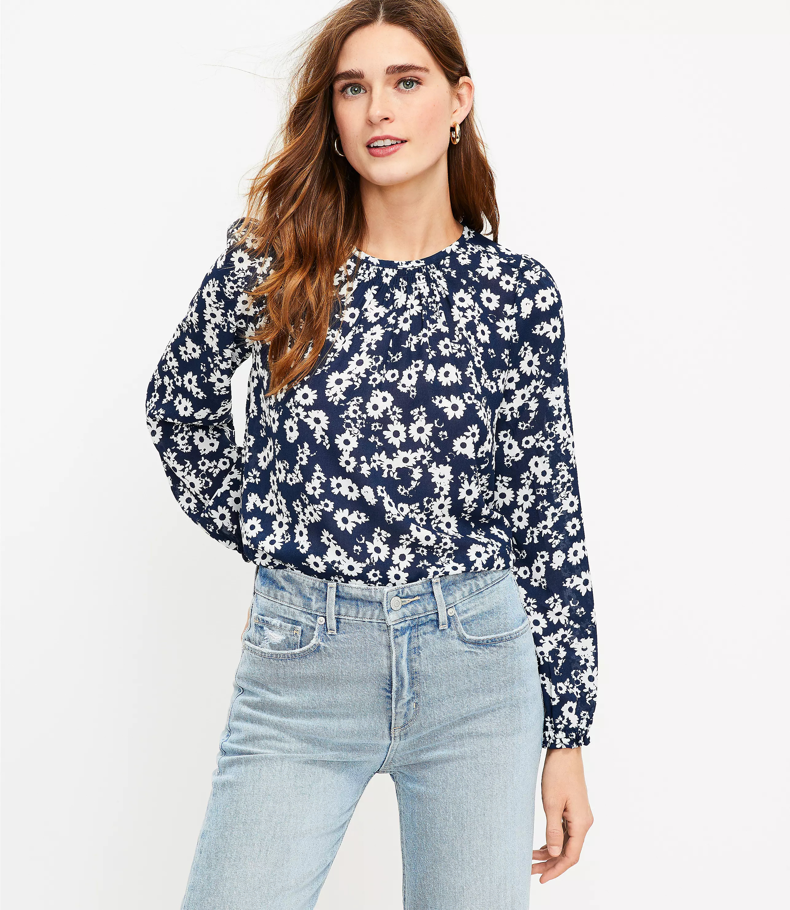 Floral Ruffle Cuff Blouse | LOFT