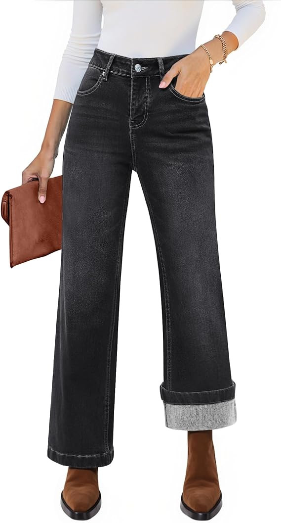 luvamia Flare Jeans for Women Thin Fleece Lined High Waisted Wide Leg Trendy Fall Stretchy Denim ... | Amazon (US)