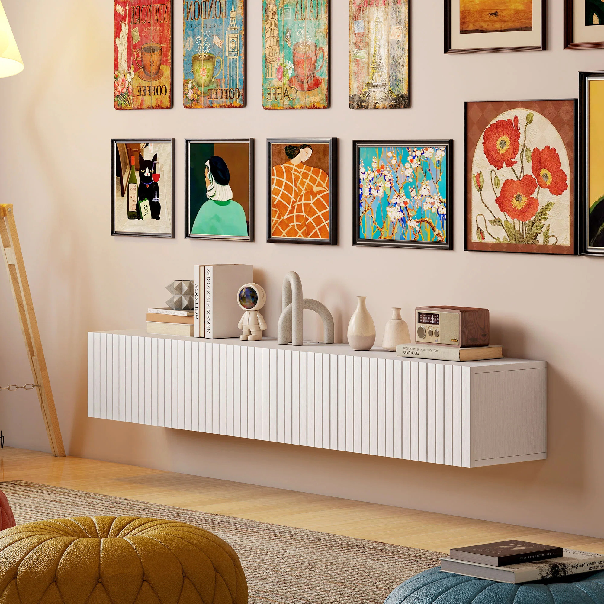 55" Floating TV Stand for TVs up to 72 Inch, White | Wayfair North America