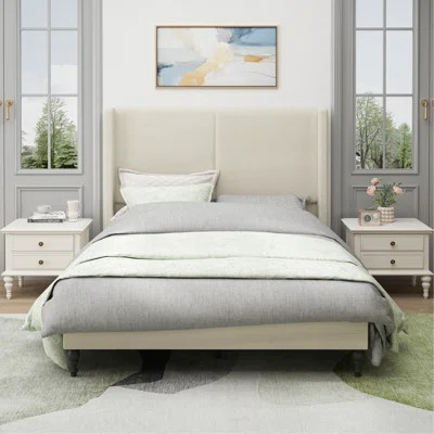 Bed Frame With 55.5"High Back Upholstered Headboard,Boucle Fabric12 Slat Support,Thickened Side Panels,Solid Wood Feet,No Box Spring Needed | Wayfair North America