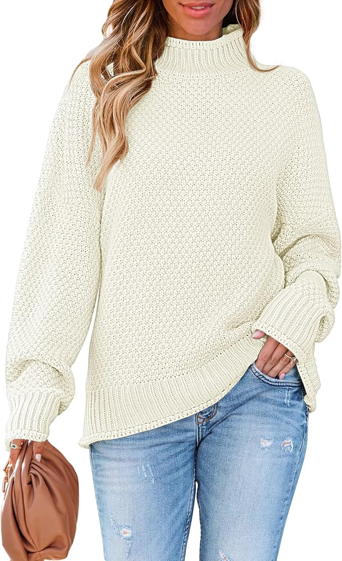 ZESICA Women's Turtleneck Batwing Sleeve Loose Oversized Chunky Knitted Pullover Sweater Jumper T... | Amazon (US)