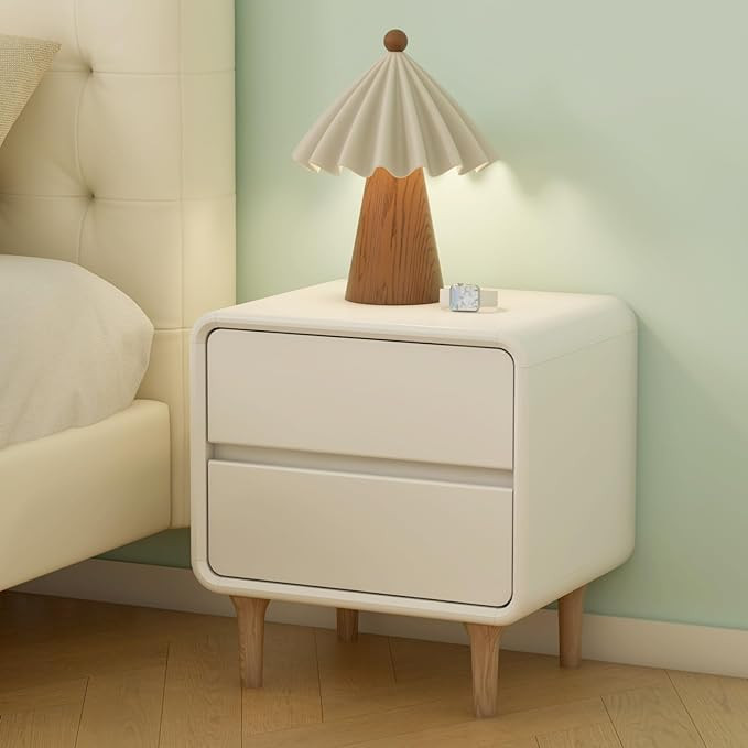 White Solid Wood Nightstand with 2 Drawers, Mid Century Modern Night Stand, Small Nightstand, Woo... | Amazon (US)