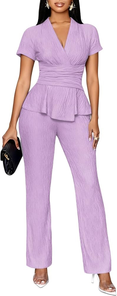 TOPSRANI Womens Bodycon Lounge Sets 2 Piece Outfits Casual Sweatsuits Tracksuit V-Neck Long Sleeve Cute Pants Sets | Amazon (US)
