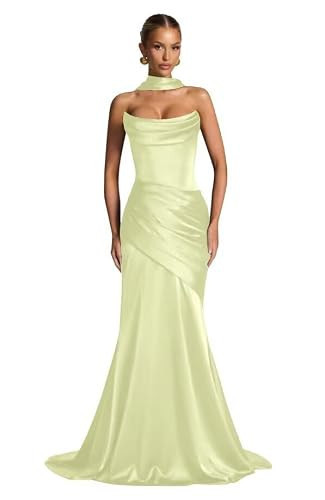 Strapless Bridesmaid Dresses with Scarf Satin Mint Prom Dress for Women 2025 Long Wedding Guest Gown 16 | Amazon (US)