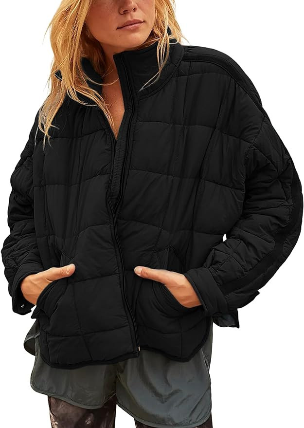 Freyhem Quilted Puffer Jacket Women Lightweight Short Zip Up Padded Coat with Pockets | Amazon (US)