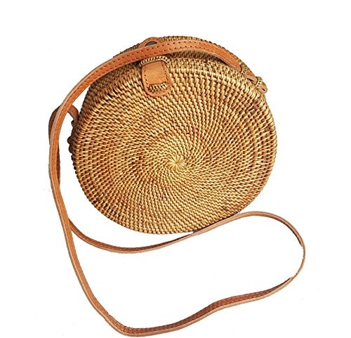 Rattan Nation - Handwoven Round Rattan Bag (Plain Weave Leather Closure), Straw Bag | Amazon (US)