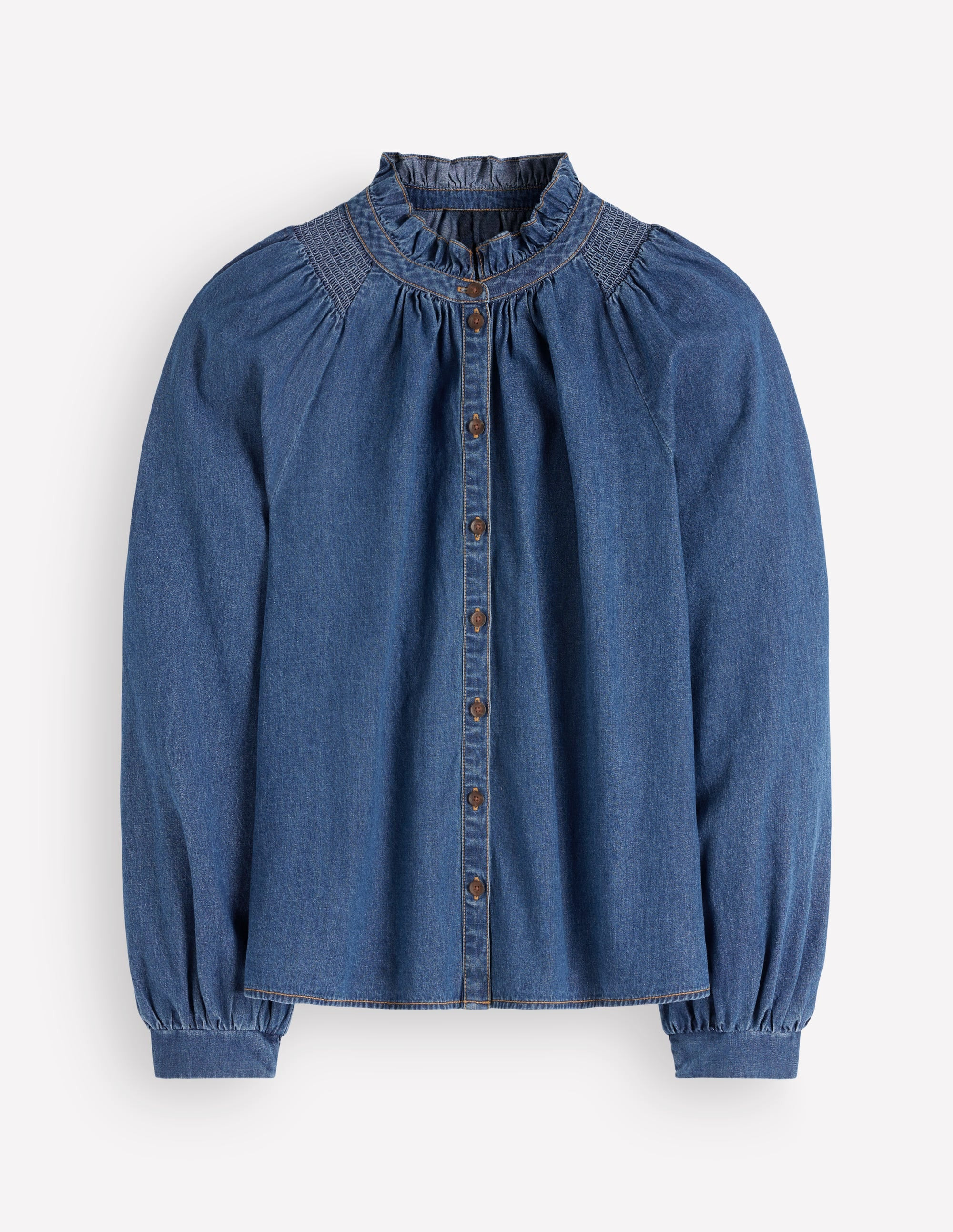 Erica Denim Frill Top-Mid Vintage | Boden (US)
