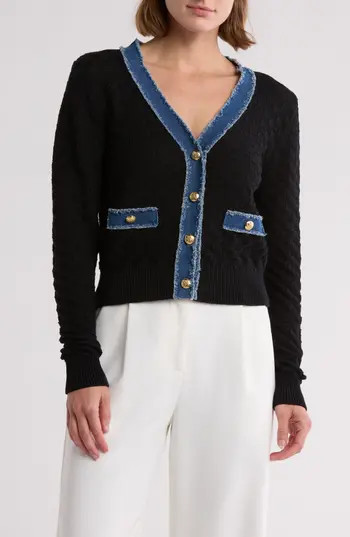 Laundry by Shelli Segal Pointelle Button Cardigan in Black at Nordstrom Rack, Size Small | Nordstrom Rack