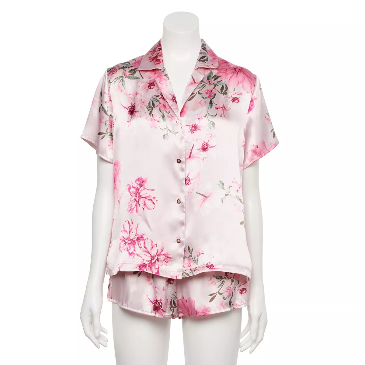 Women's Lilac+London Satin Pajama Shirt & Pajama Shorts Set | Kohl's