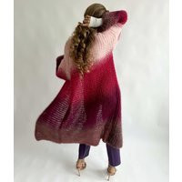 Ombre Red Women Cardigan Fall Mohair Soft Maxi Warm Handknit Thick Colorful Striped Long Chunky Wool Coat | Etsy (US)