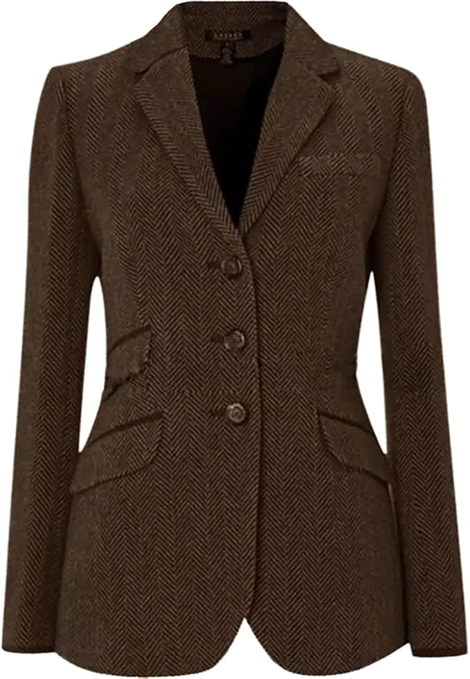 Women's Vintage Herringbone Blazer Jacket Notch Lapel Retro Single Breasted Flap Pocket Casual Pa... | Amazon (US)