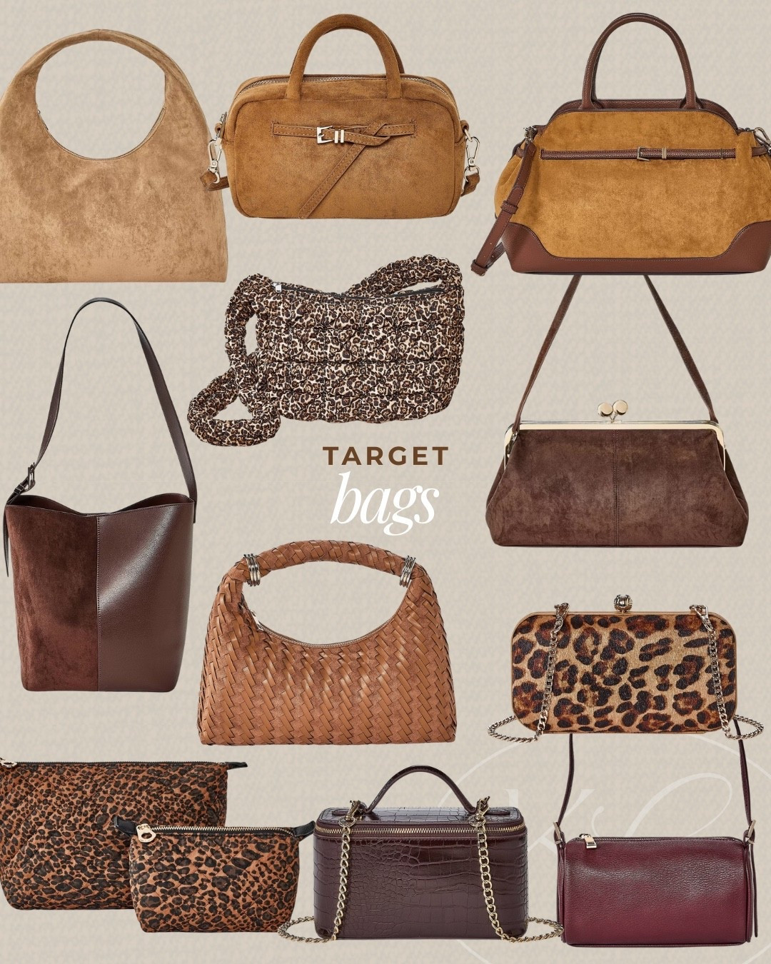 These neutral and leopard print bags are perfect for the winter. Style them with a brown dress and heels or jeans and a cute top  

#LTKSeasonal #LTKHoliday #LTKGiftGuide