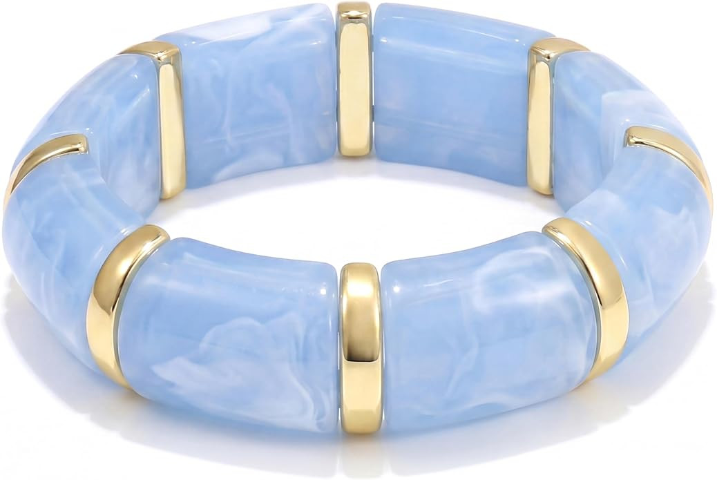 Colorful Acrylic Chunky Bangles for Women, 14K Gold-Plated Stackable Stretch Bracelets, Trendy Fa... | Amazon (US)