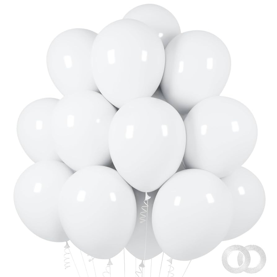ASIYUHY White Balloons 100 Pack 12 Inch White Latex Party Balloons with 2 Rolls of Ribbon Helium ... | Amazon (US)