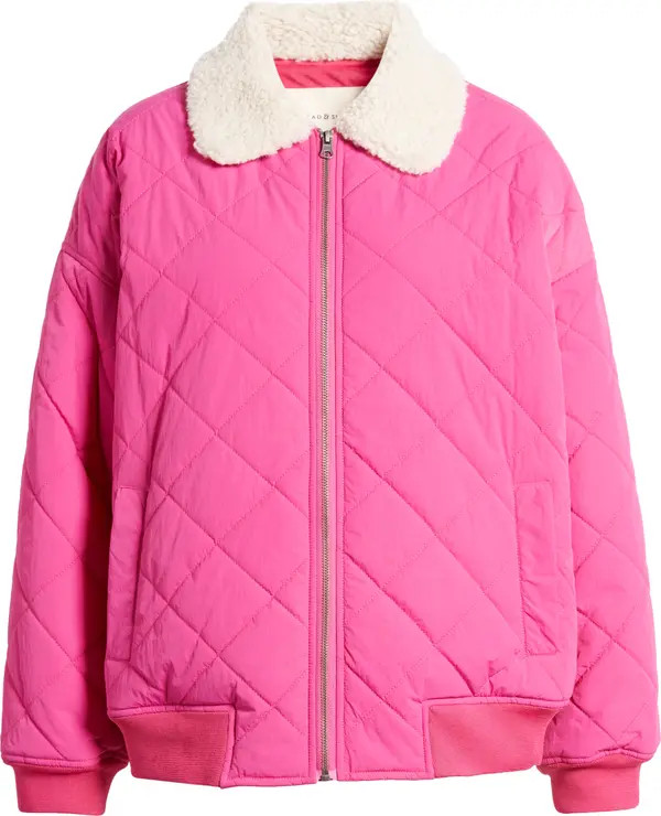 Faux Shearling Collar Dad Jacket | Nordstrom