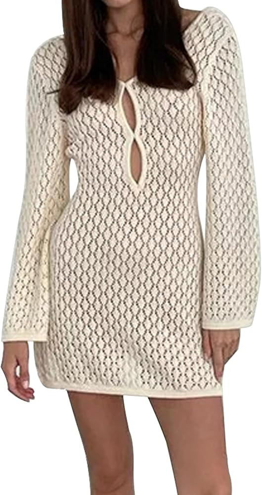 Leoparts Crochet Swimsuit Cover Up for Women Sexy V Neck Hollow Out Backless Dress Beach Bikini C... | Amazon (US)