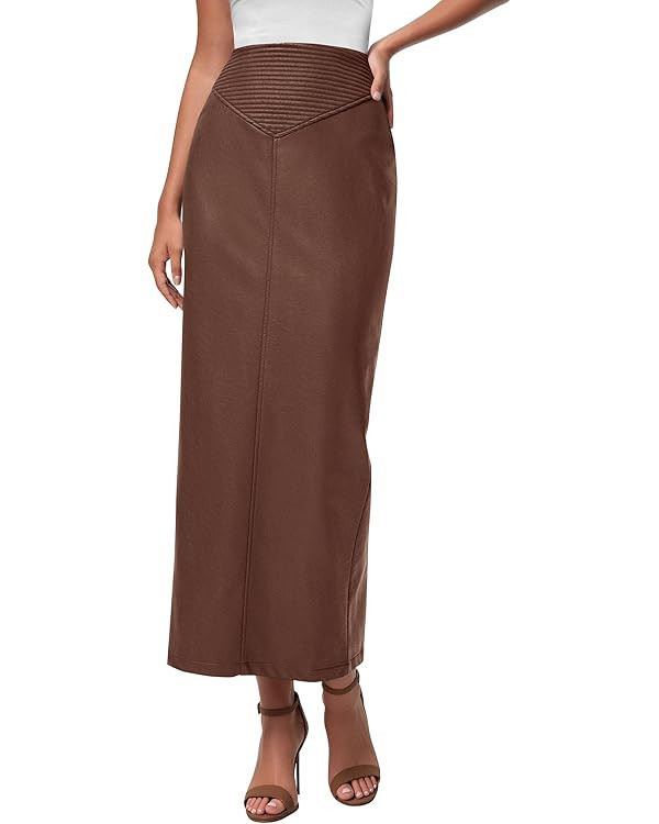 PRETTYGARDEN Faux Leather Long Skirts Maxi Skirt | Amazon (US)