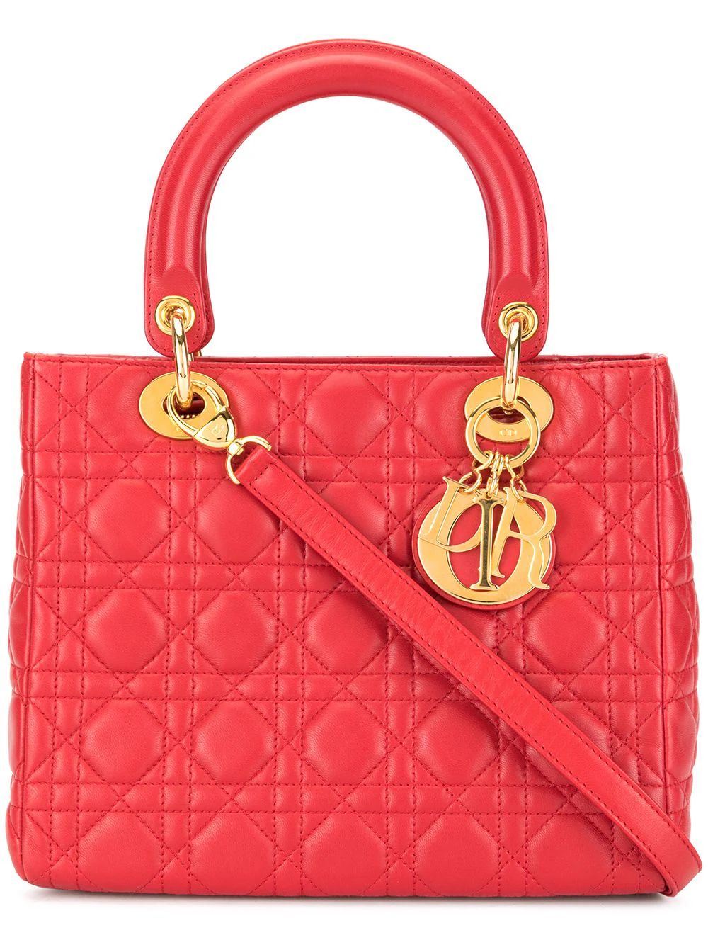 Christian Dior Vintage Lady Dior Cannage 2way bag - Red | FarFetch US