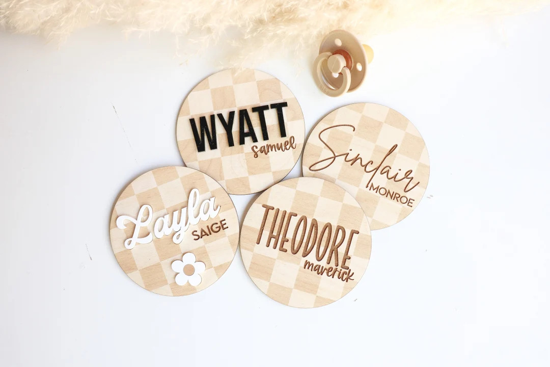 Baby Name Announcement, Checkered Baby Name Sign, Daisy Name Sign for Baby Girl, Wooden Sign for ... | Etsy (US)