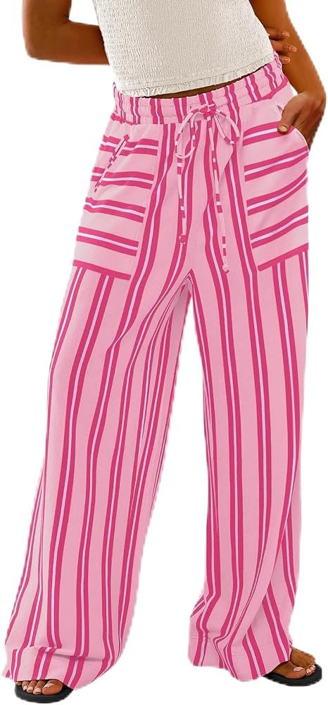 Akklian Wide Leg Pants Woman Elastic Waist Lightweight Beach Pants Casual Loose Trendy Palazzo Pa... | Amazon (US)