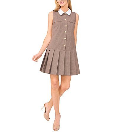 CeCe Pleated Button Front Houndstooth Mini Dress - 6 | Dillard's
