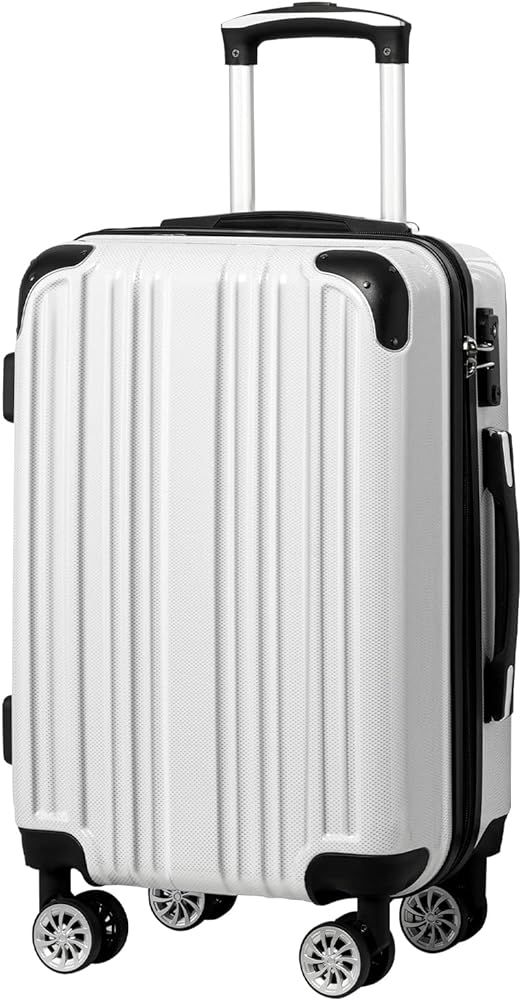 Coolife Luggage Expandable(only 28") Suitcase PC+ABS Spinner 20in 24in 28in Carry on (white grid ... | Amazon (US)