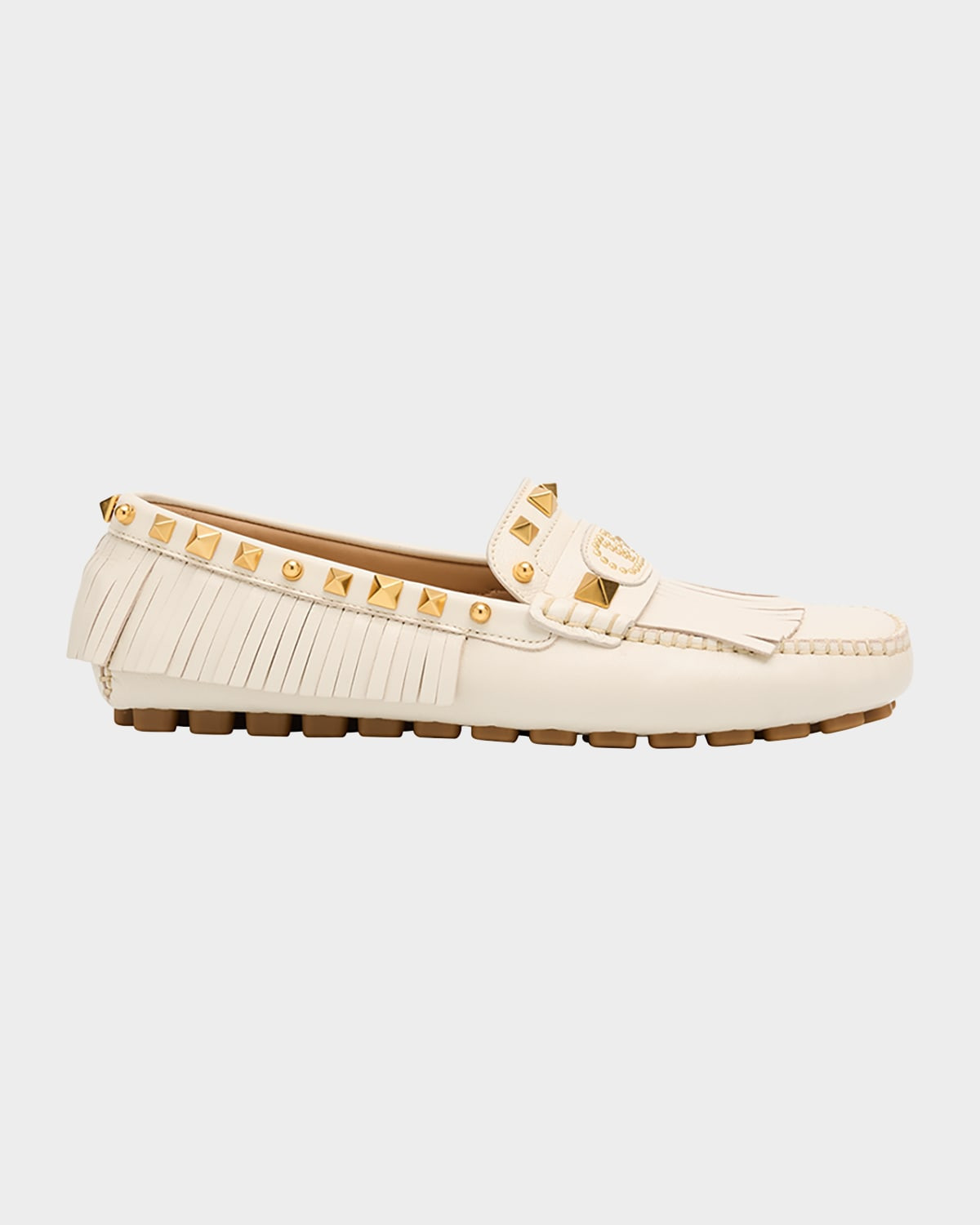 Rockstud Leather Fringe Driver Loafers | Neiman Marcus