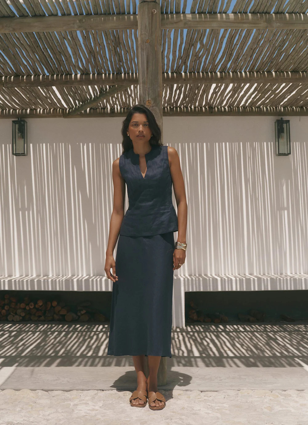 Navy Linen Midi Skirt | Mint Velvet