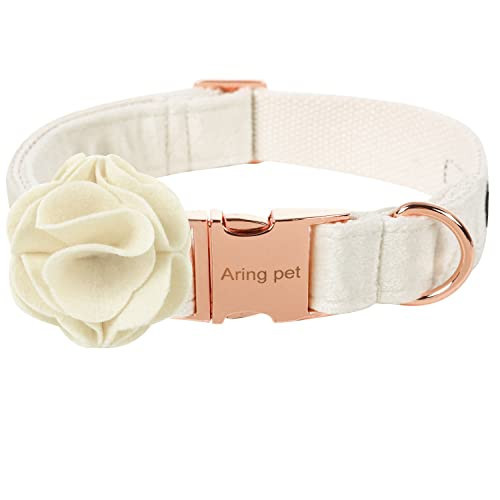 ARING PET Velvet Dog Collar, Soft White Dog Collar with Felt Flower, Adjustable Wedding Dog Collars Flower with Metal Buckle for Small Medium Large Dogs | Amazon (US)