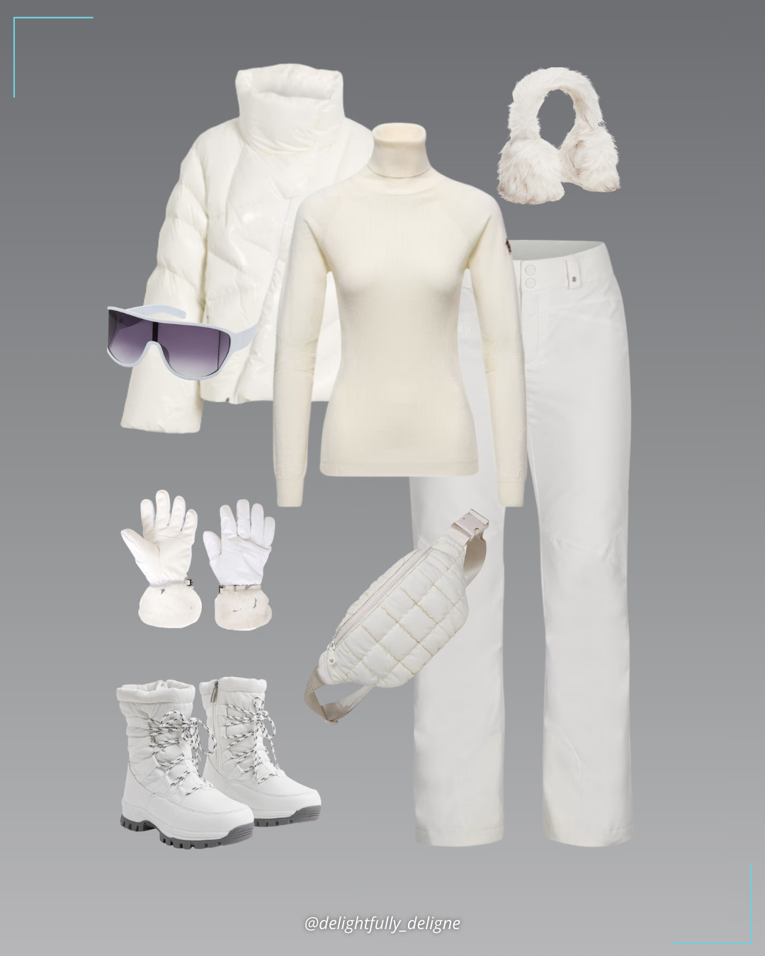Winter Sport Mode ❄️🖤 Quilted down ski jacket, wool-blend turtleneck sweater, snow pants, lace-up snow boots, Resurgence belt bag, Parallax waterproof ski gloves, faux-fur earmuffs & oversized square wrap shield sunglasses.   

 #LTKootd #LTKSeasonal #LTKOver40