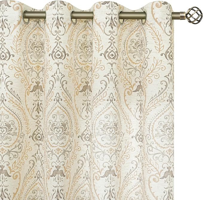 LAMIT French Country Yellow Linen Curtains for Living Room, 84 Inch Length Vintage Damask Floral ... | Amazon (US)