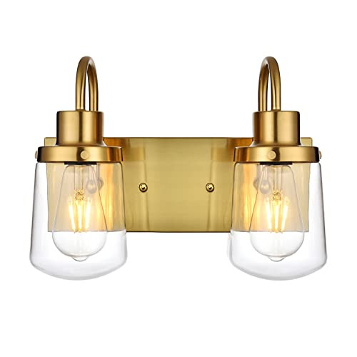 Yaohong 2-Lights Wall Sconce Vanity Lighting Bathroom Lamp in Brushed Brass with Clear Glass Shades  | Amazon (US)
