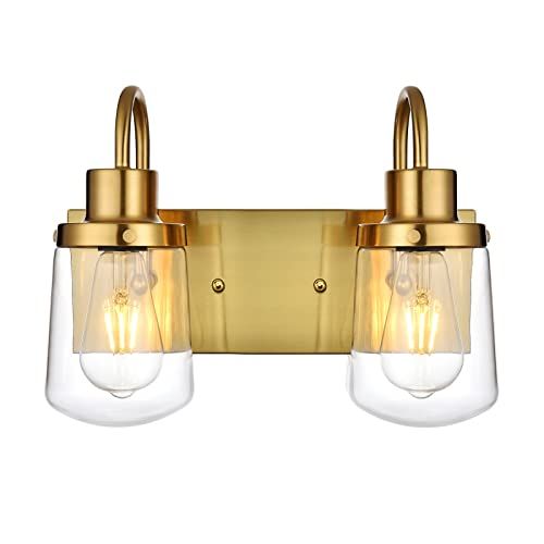 Yaohong 2-Lights Wall Sconce Vanity Lighting Bathroom Lamp in Brushed Brass with Clear Glass Shades  | Amazon (US)