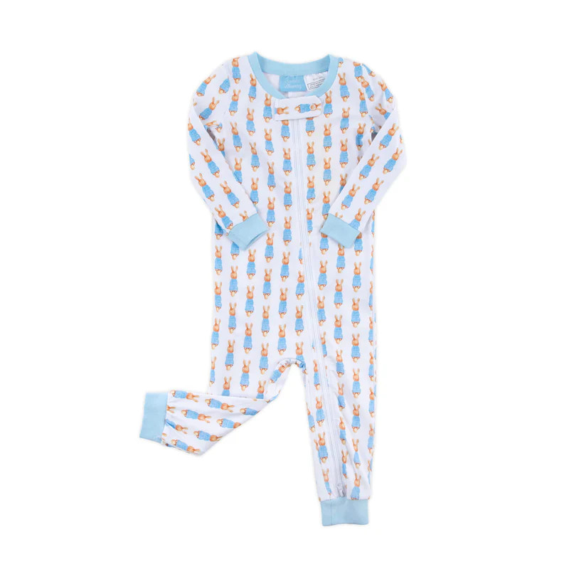 Gingham Storybook Bunnies Blue Zip Sleeper | Classic Whimsy