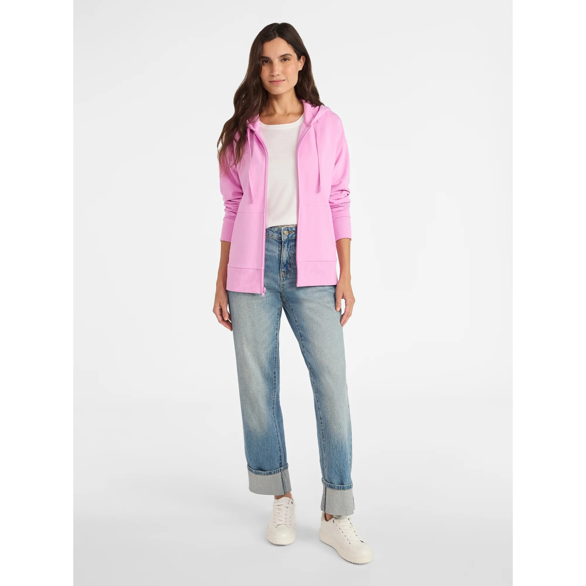 Time and Tru Women's and Women’s Plus Zip Front Fleece Hoodie Jacket, Sizes XS-4X | Walmart (US)