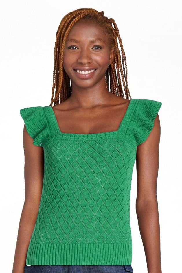 Free Assembly Women's and Women's Plus Square Neck Cotton Sweater with Flutter Sleeves, Sizes XS-... | Walmart (US)