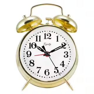 Analog 4.5 in. Round Gold Metal Twin Bell Keywind Alarm Clock | The Home Depot