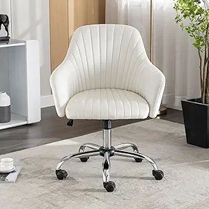 Home Office Desk Chair, Vanity Chair, Modern Velvet Adjustable Low Back Rolling Chair, Twill Upho... | Amazon (US)