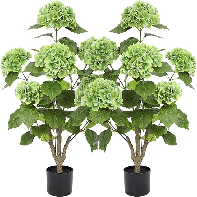 Nafresh 3FT Real Touch Faux Hydrangea Tree Outdoor, 2 Pack Green Hydrangea Tree Artificial with V... | Amazon (US)