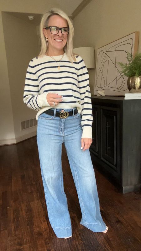 Love a good strip and love cashmere. Super soft sweater from madewell. Paired with my fave wide leg jeans from
Jcrew 

Jcrew, Madewell, look optic 

#LTKxMadewell #LTKSeasonal #LTKover40