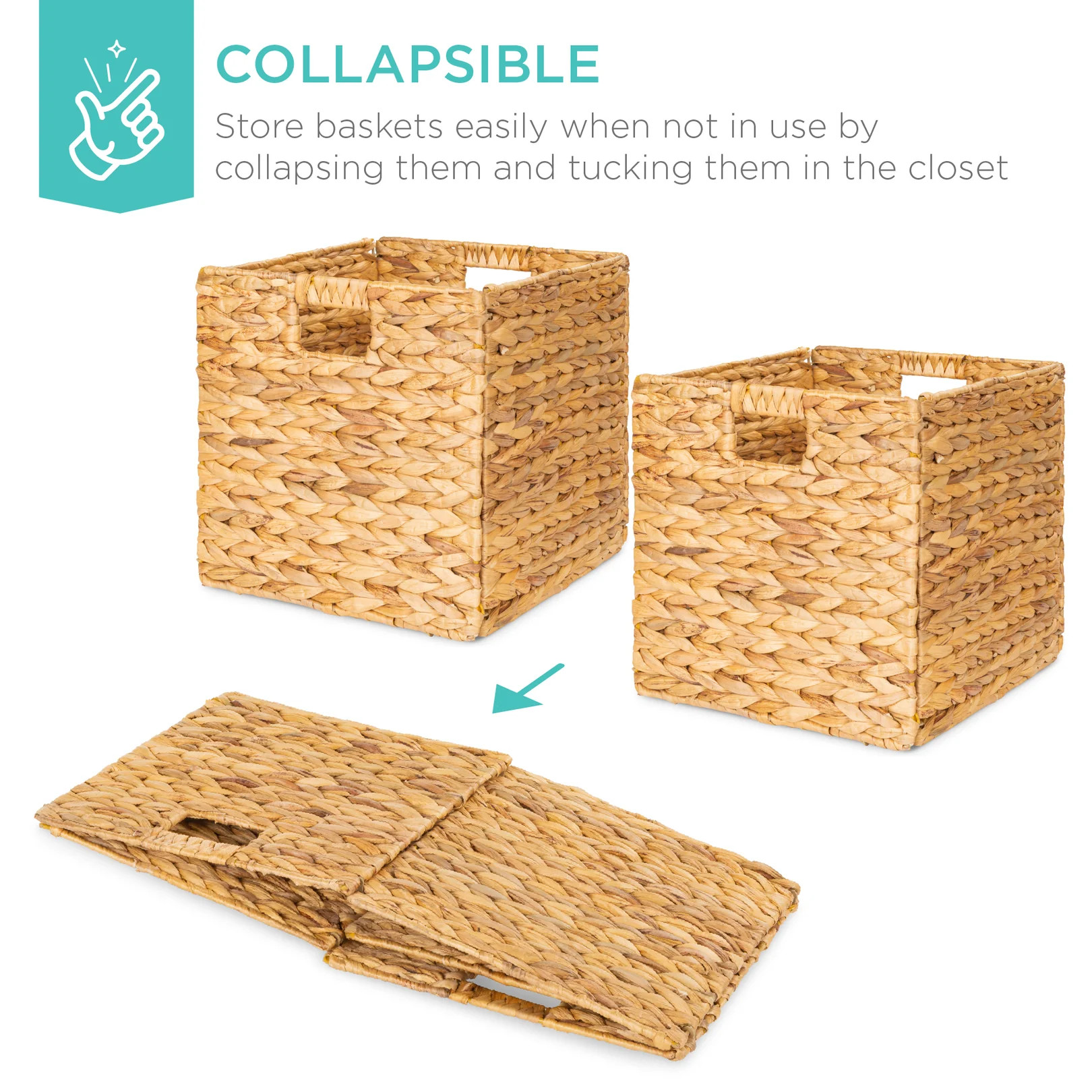 Set of 5 Collapsible Hyacinth Storage Baskets w/ Inserts - 13x13in | Best Choice Products 